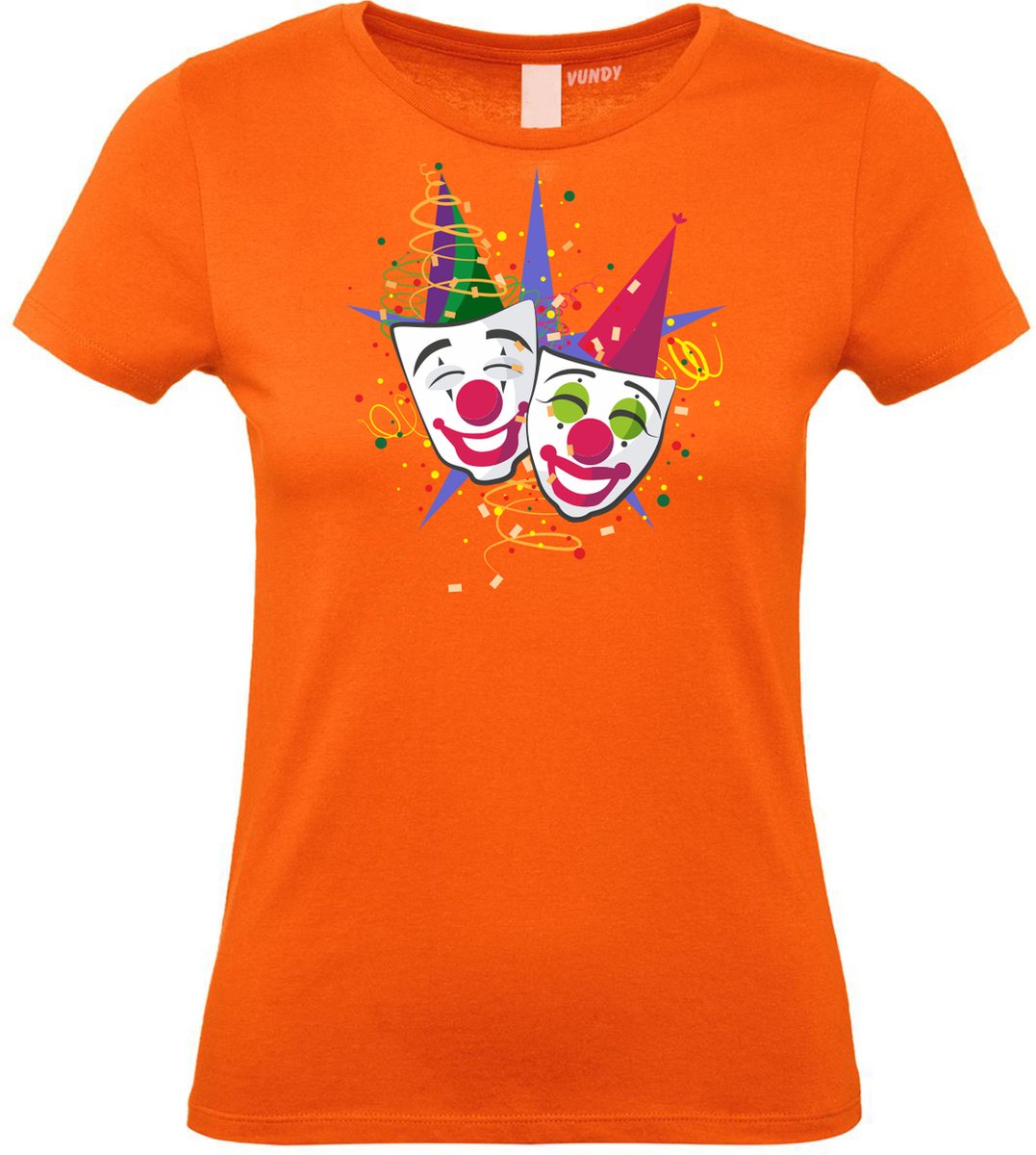 Dames T-shirt Carnaval Masker | Carnaval | Carnavalskleding Dames Heren | Oranje | maat S